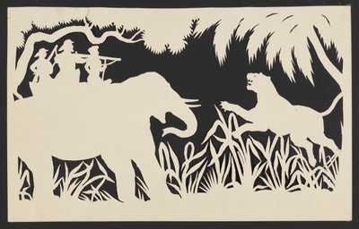 Hommes tirant sur un tigre depuis un éléphant - Unknown artist