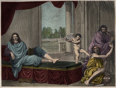 Molière Jean Baptiste Poquelin (1622-1673) évoquant le Génie de la comédie pour abattre le vice et démasquer l