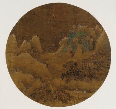 Paysage de montagne : rochers, temple et pins - Unknown artist