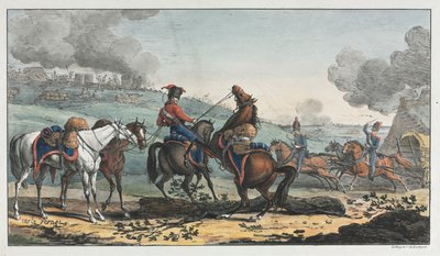 Artilleur monté menant trois chevaux - Unknown artist