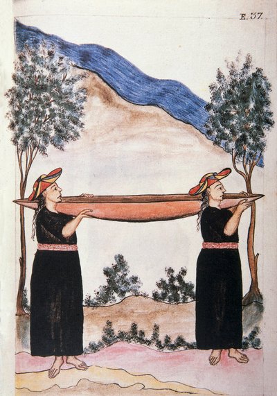 Indiens de Moyobamba portant leur canoë, du livre "Trujillo del Peru" ou "Códice Martínez Compañón", par Baltazar Martinez Compañón y Bujanda, évêque de Trujillo (1782-1785) - Unknown artist