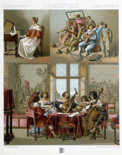 Musique en Europe au 17e siècle - dans « Le costume historique » par Racinet - Unknown artist