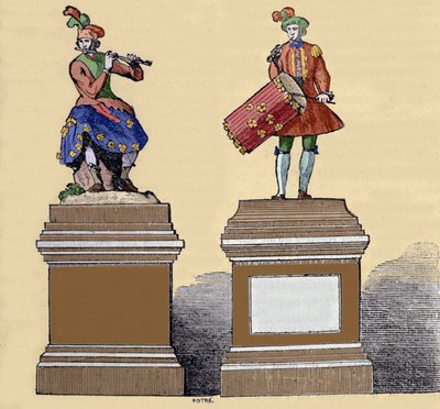 Automates musiciens : « Le joueur de flûte traversière » (1737) et le « joueur de tambourin » (1738). Réalisés par Jacques de Vaucanson (1709-1782), ingénieur français - Unknown artist