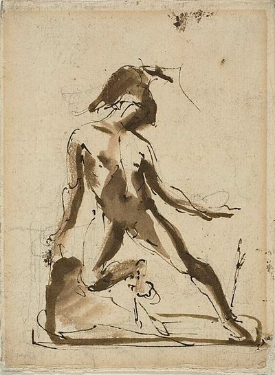 Figure mythologique : Achille avec une peau de lion (recto) ; Esquisses de figures (verso) - Unknown artist