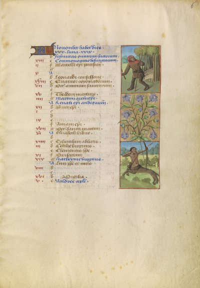 Page du calendrier de novembre ; Récolter des glands pour les cochons ; Sagittaire - Unknown artist