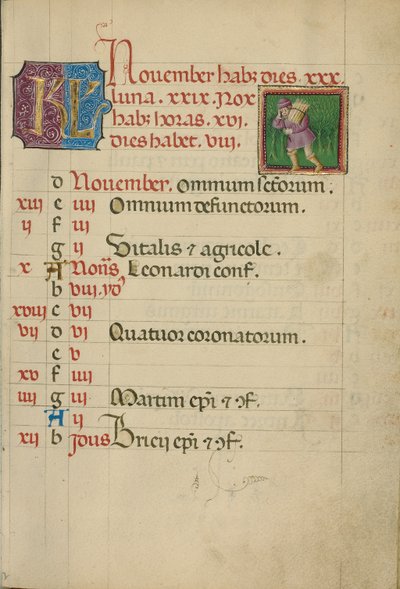 Page du calendrier de novembre ; bois de cueillette - Unknown artist