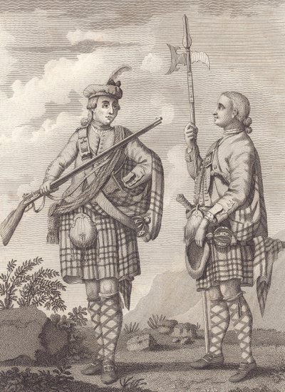 Officier (à gauche) et sergent des 42e Highlanders—le Black Watch—c.1750 (gravure) - Unknown artist