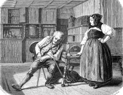 Vieil homme dans une auberge en France, cherchant de l