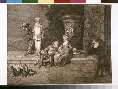 Gravure originale avec Pierrot à gauche - Unknown artist