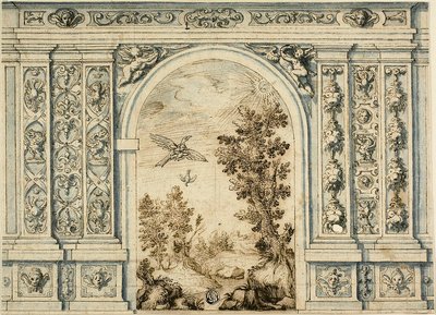 Mur ornemental avec paysage - Unknown artist