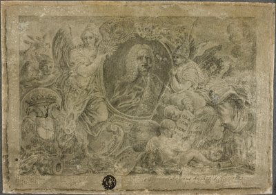 Portrait en buste ovale tenu par des figures allégoriques - Unknown artist
