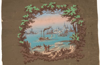 Dessus de porte avec scène de port - Unknown artist