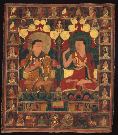 Bannière peinte (Thangka) de la peinture de la lignée de deux lamas en débat - Unknown artist