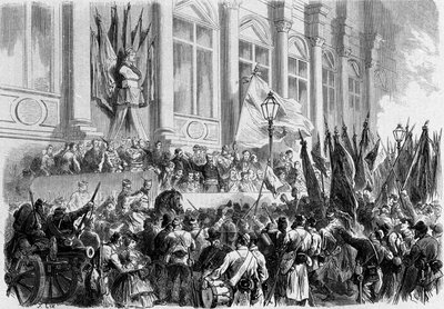 Paris, La Commune : Proclamation des résultats du référendum du 26 mars 1871 sur la Place de l