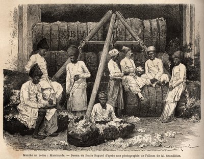 Marchands et commerçants parsis au marché du coton de Bombay. Gravure pour illustrer le voyage dans les provinces méridionales de l