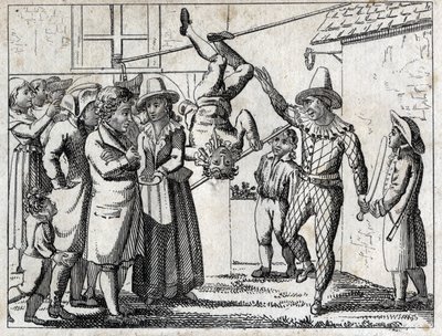 Fête au village : jeux et déguisements. Gravure fin XVIIIe siècle. Collection privée. - Unknown artist