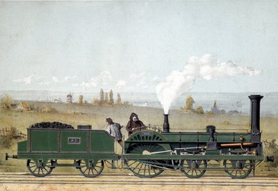 Locomotive de passagers et wagon de charbon du chemin de fer de Strasbourg (système Crampton) - Unknown artist