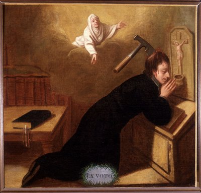 Pasteur, une hache plantée dans le crâne, sauvé par Sainte Anne en prière - Ex-Voto Sainte Anne d