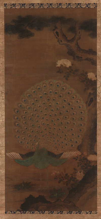 Paon, pivoines et pin - Unknown artist