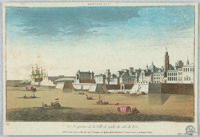 Spectacle de rue, Vue perspective de la ville de Cadix du côté du port - Unknown artist