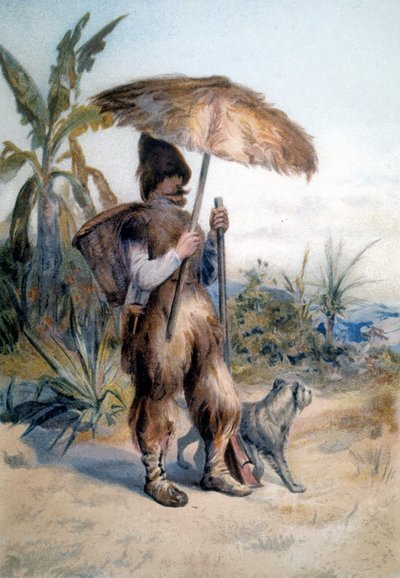 Représentation de Robinson Crusoé, personnage du roman du même nom par Daniel Defoe (1660 - 1731) - Unknown artist