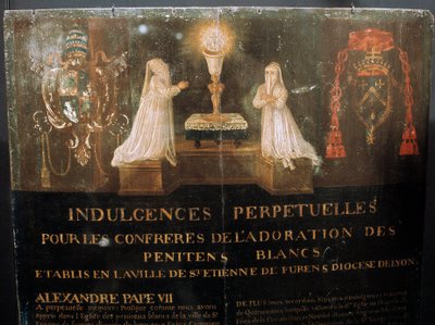 Indulgence perpétuelle accordée par le pape Alexandre VII aux membres de la Confrérie des Pénitents Blancs de la ville de Saint-Étienne vers 1668. Peinture sur bois - Unknown artist