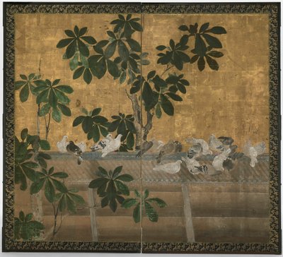 Pigeons et rhododendrons - Unknown artist