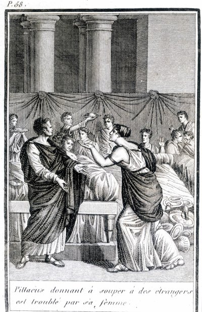 Pillacus donnant un dîner aux étrangers est troublé par sa femme - Unknown artist
