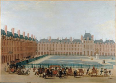 Place Royale, vers 1660; passage du carrosse du Roi. Actuelle Place des Vosges, 4ème arrondissement, vers 1655-1665 - Unknown artist