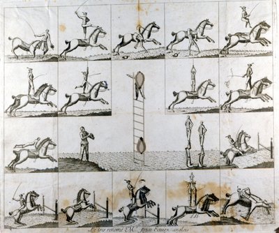 Planche de 19 gravures représentant les prouesses du voltigeur anglais M. Price. Vers 1790 - Unknown artist