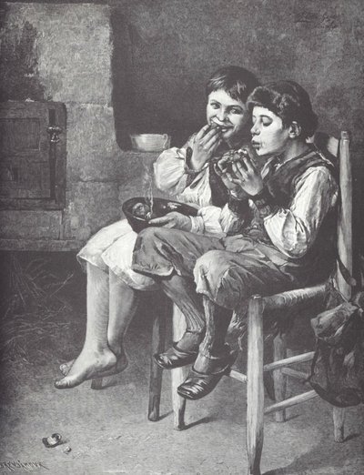 Garçons pauvres mangeant, fin du 19e siècle - Unknown artist