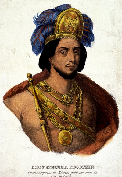 Portrait en buste de Moctezuma (ou Montezuma), dernier empereur du Mexique - ill. 19ème siècle d