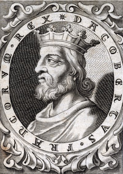 Portrait de Dagobert Ier (? - 639), roi des Francs, dynastie des Mérovingiens. Gravure du 18e siècle - Unknown artist