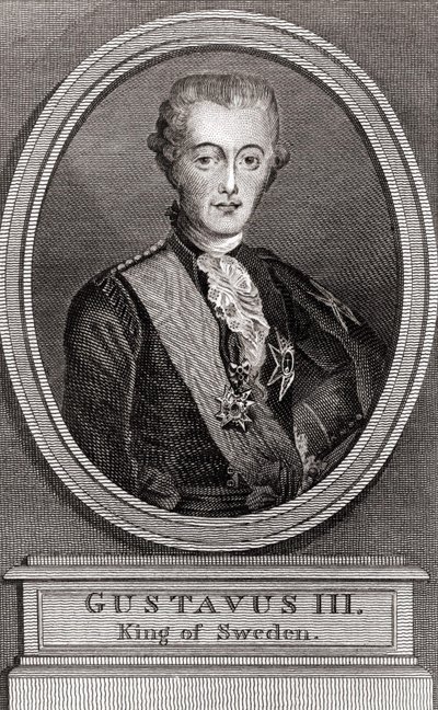 Portrait de Gustave III (1746-1792), roi de Suède de 1771 à 1792 gravure de 1787 « Collection aux Soldats d