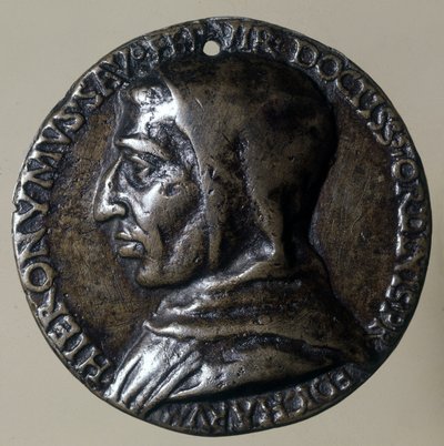 Portrait de Jérôme Savonarole ou Girolamo Savonarola (1452 - 1498), prédicateur italien. Il a établi un régime théocratique à Florence. Médaillon de l