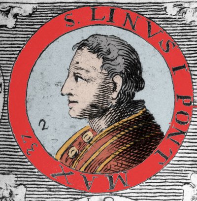 Portrait du pape Lin (Linus, San Lino) évêque de Rome et successeur de Pierre. 1er siècle. Gravure du 19e siècle. - Unknown artist