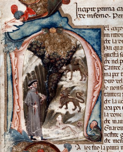 Portrait du poète italien Dante Alighieri avec des bêtes - Unknown artist