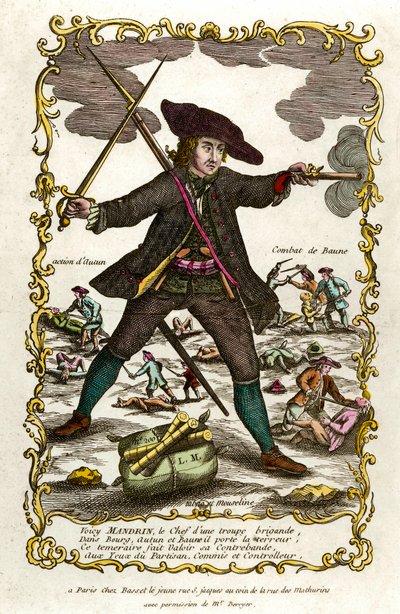 Portrait du brigand français Louis Mandrin (ca. 1725-1755). Derrière lui, l