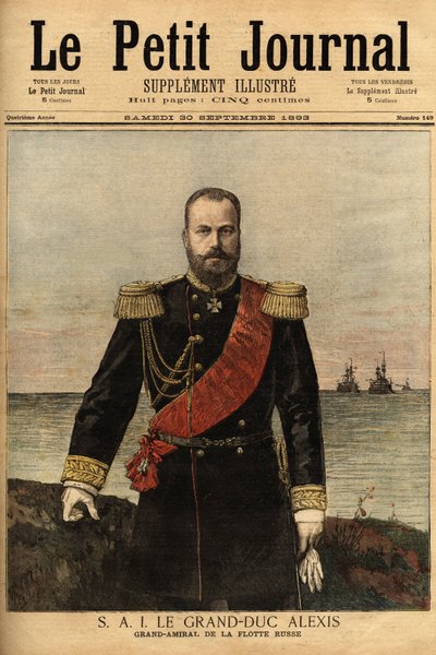 Portrait du grand amiral de la flotte russe, allié de la France, Grand-Duc Alexandrovich Romanov (1850-1908) fils du Tsar Alexandre II (1818-1881). Gravure dans "Le petit journal" 30/09/1893. Collection Selva. - Unknown artist