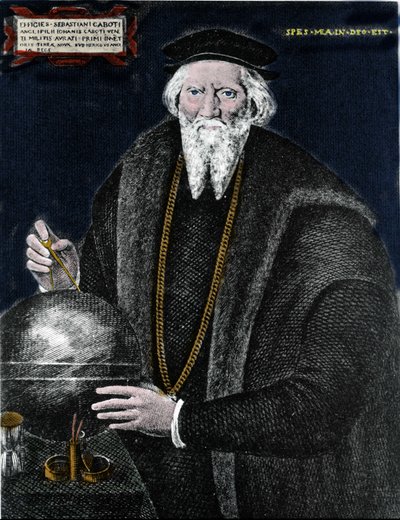 Portrait du navigateur Sebastiano Caboto (Sebastien Cabot) (1476 - 1557), qui avec son père a découvert le Labrador et Terre-Neuve. Gravure - Unknown artist