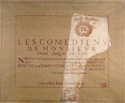 Affiche de la troupe théâtrale « Les comédiens de Monsieur » annonçant la représentation de « L