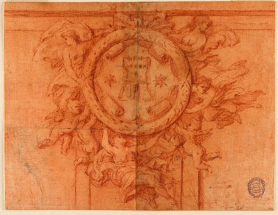 Projet pour une décoration murale (Figures féminines et putti soutenant un médaillon circulaire avec des armoiries) - Unknown artist