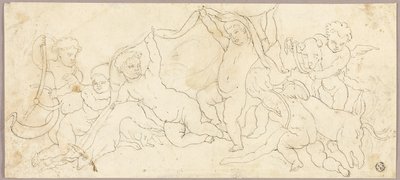 Putti jouant avec des cerfs et un chien - Unknown artist