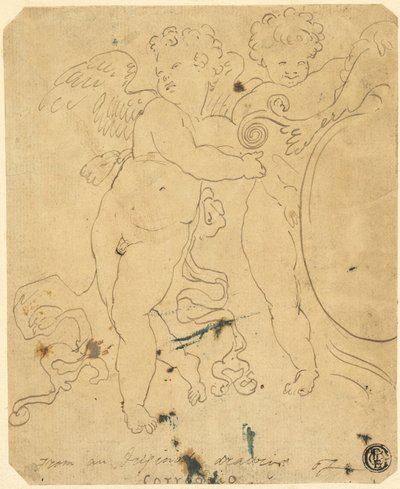 Putti avec bouclier - Unknown artist