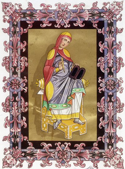 Radegonde (ca. 520 - 587), reine de France, épouse de Clotaire (Clothaire) Ier. Chromolithographie du 19ème siècle basée sur une enluminure - Unknown artist