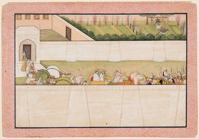 Les frères de Rama, Bharata et Shatrughna, quittent Ayodhya pour trouver Rama et Lakshmana dans la forêt pour les informer de la mort de leur père Dasharatha - Unknown artist