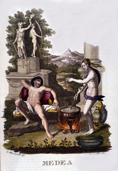 Représentation de Médée préparant ses malédictions après le cycle des Argonautes. Gravure du 19ème siècle. - Unknown artist