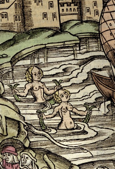 Représentation de sirènes. Gravure du 16ème siècle - Unknown artist