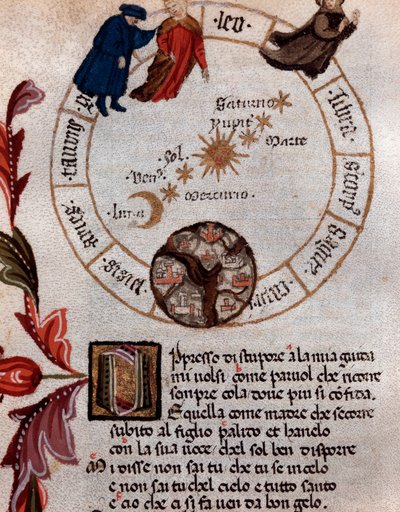 Représentation du poète italien Dante Alighieri et du système ptolémaïque - Miniature - Unknown artist