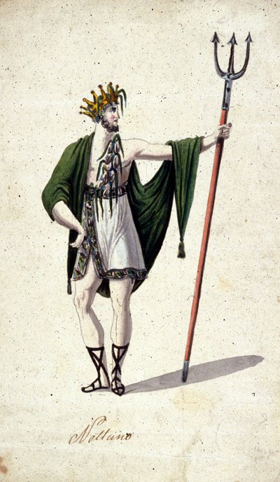 Représentation du dieu romain Neptune tenant un trident (identifié au Poséidon grec). Aquarelle du 18ème siècle - Unknown artist